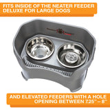 Large Stainless Steel Slow Feed Replacement Bowl for Neater Feeder inside a large gunmetal gray Deluxe Neater Feeder