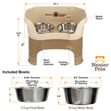 Deluxe Cappuccino Large Dog Neater Feeder with leg extensions and Bowl dimensions