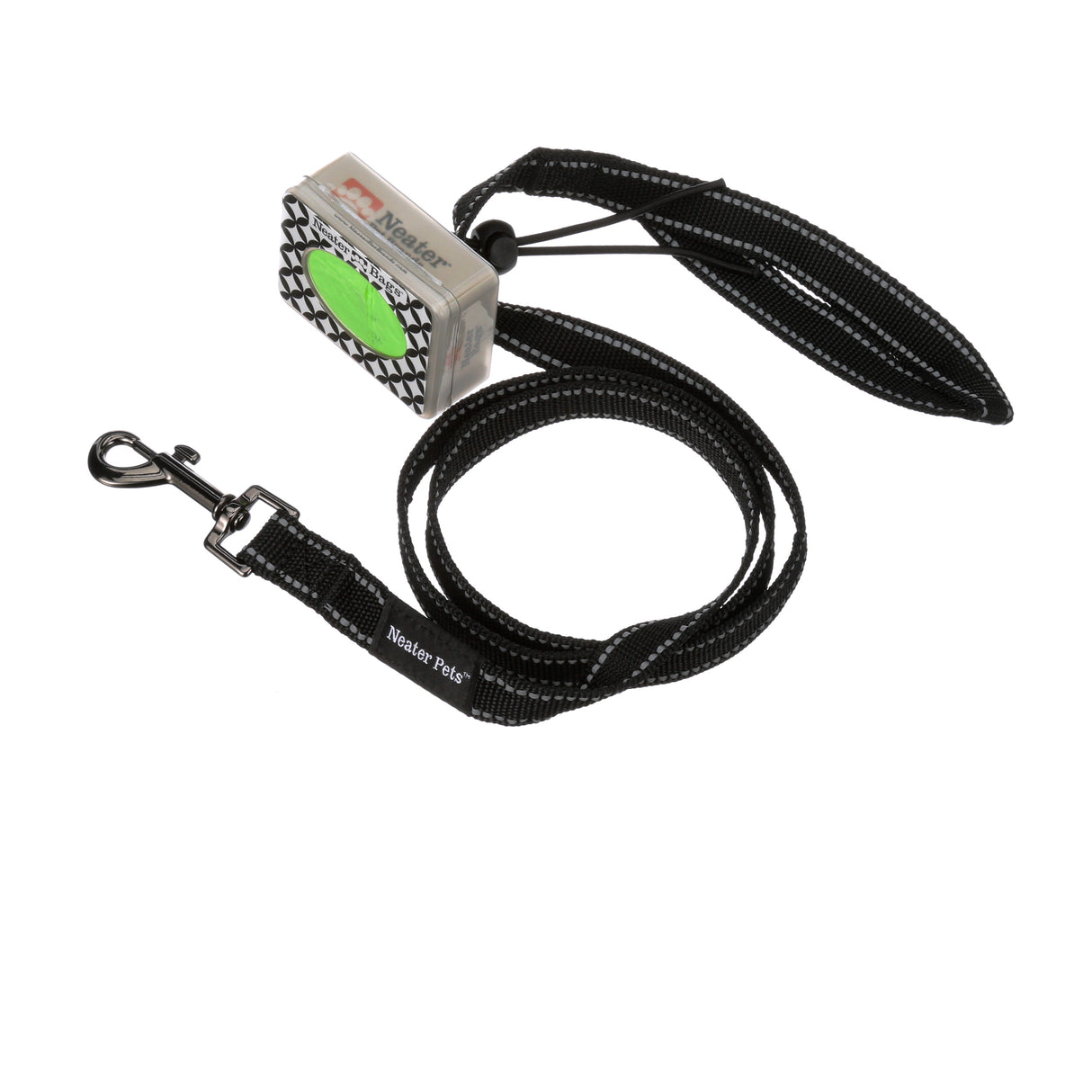 Reflective Leash with a Black and white Diamond Neater Bag Dispenser