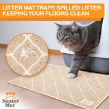 Cat stepping on beige Neater Pets Litter Trapping Mat keeping floors clean