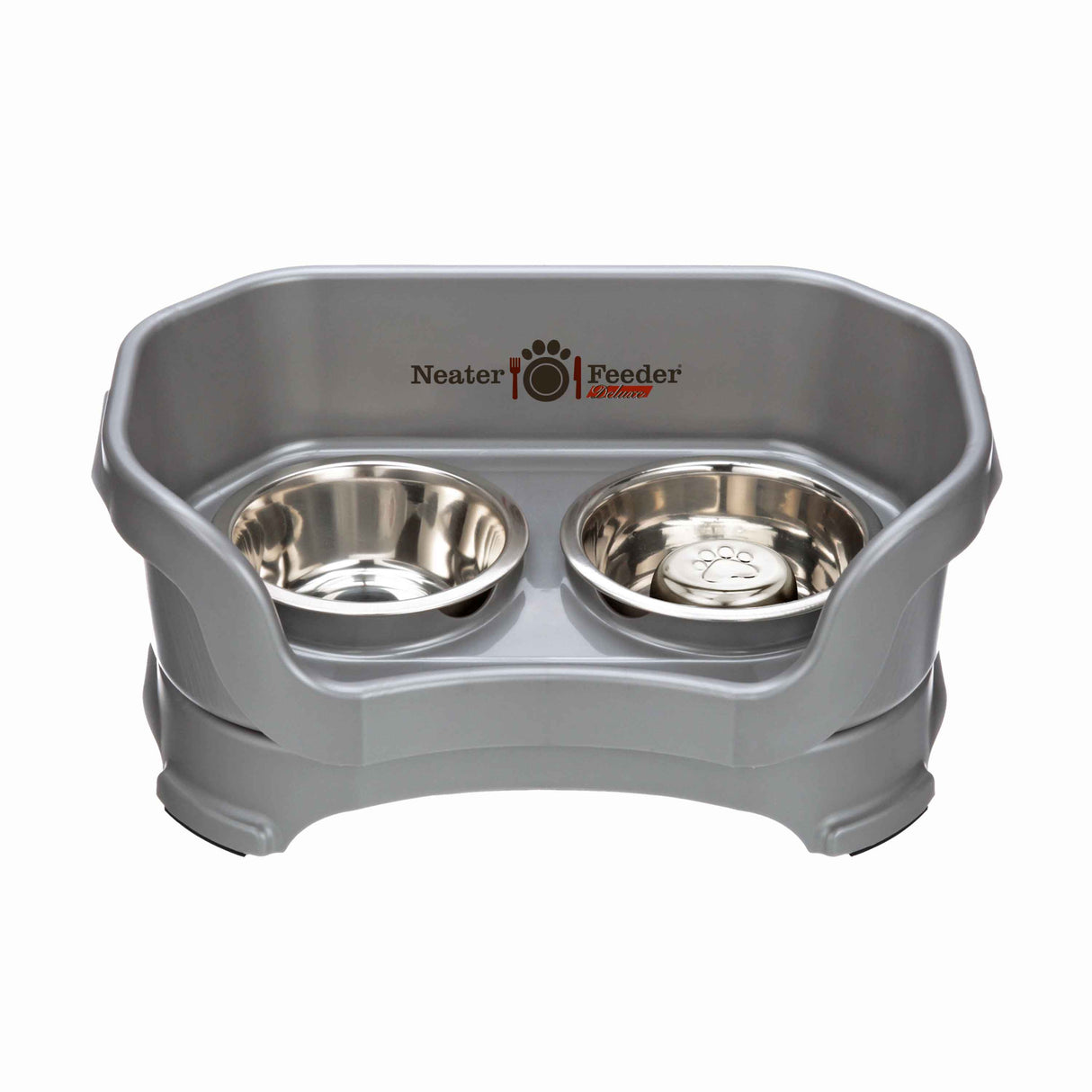 Gunmetal SMALL DELUXE Neater Feeder with Stainless Steel Slow Feed Bowl