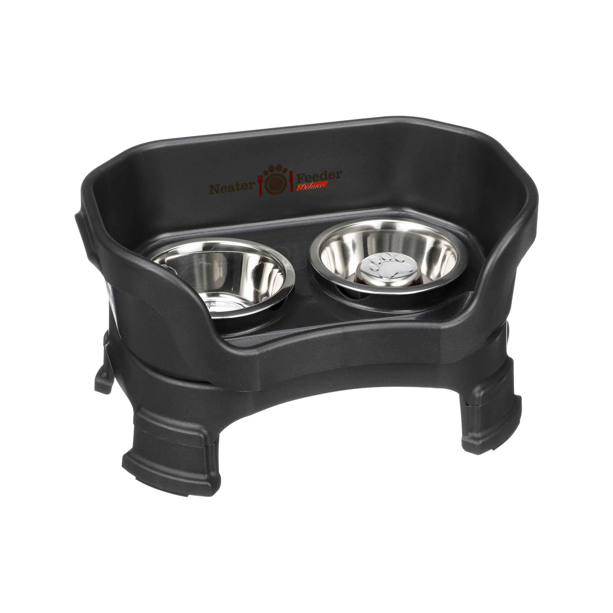 Midnight Black SMALL DELUXE LE Neater Feeder with Stainless Steel Slow Feed Bowl