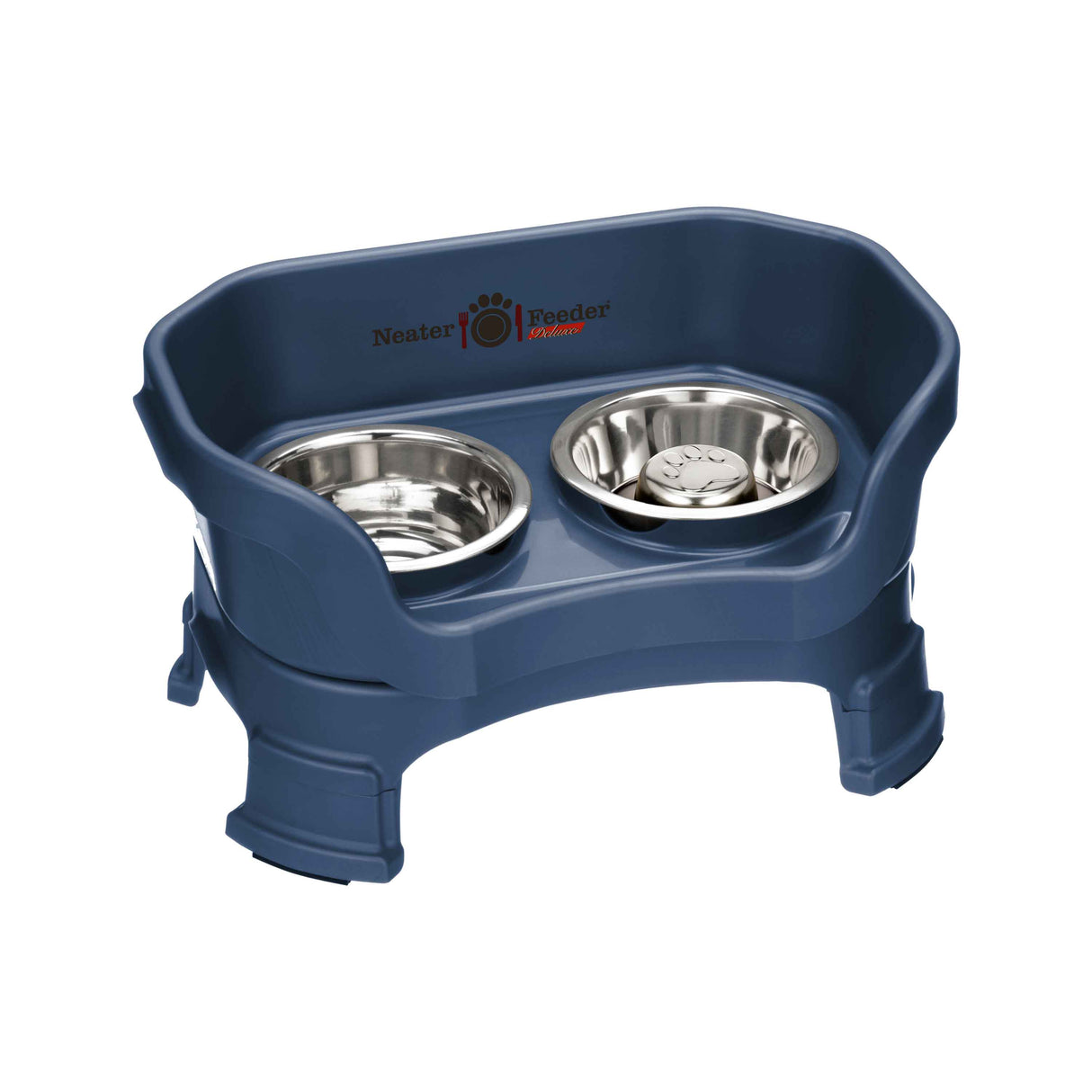 Dark Blue SMALL DELUXE LE Neater Feeder with Stainless Steel Slow Feed Bowl