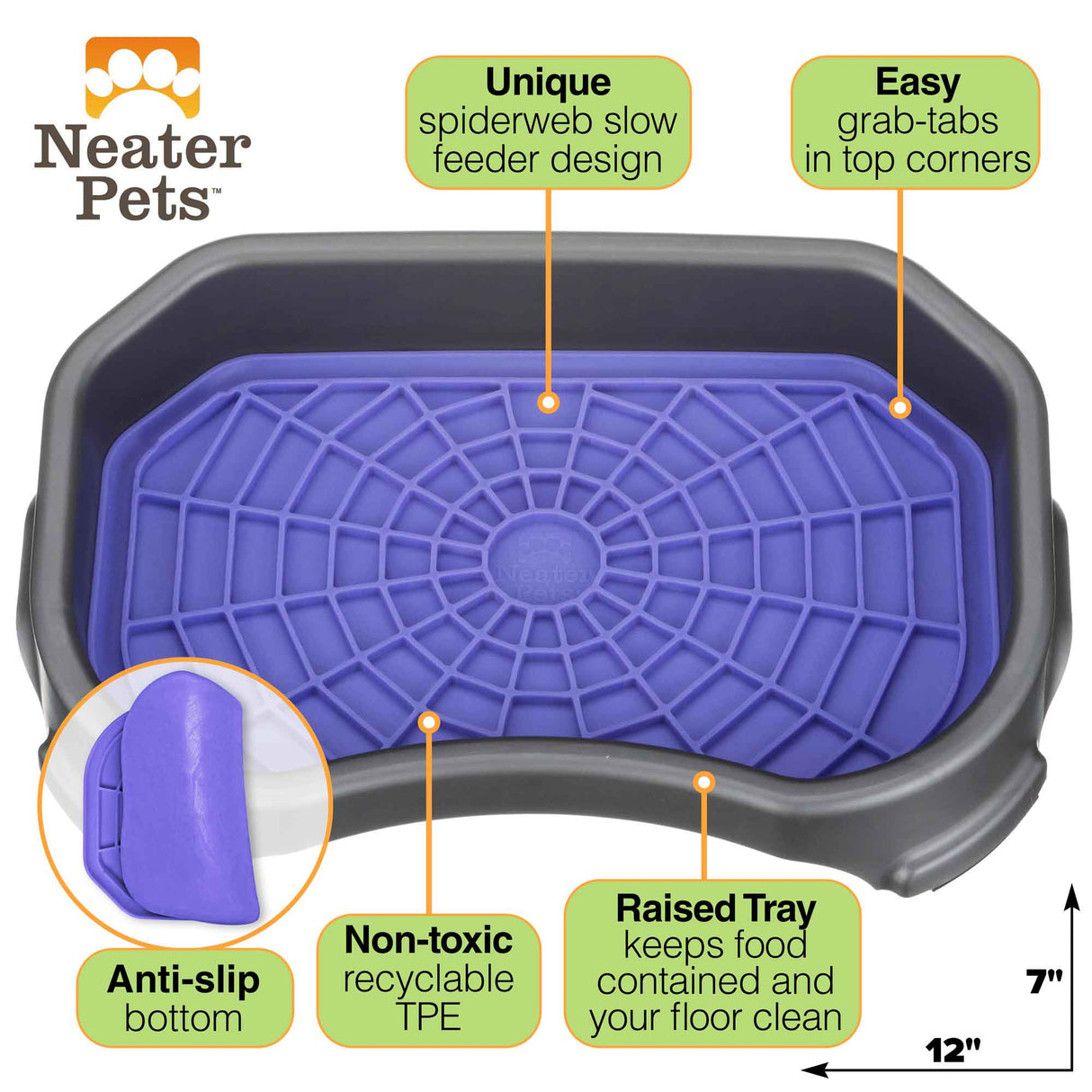 Neater Pets Neat-Lik Slow Feed Licking Pad for Dogs & Cats with Mess-Proof Tray, Purple Mat, Size: 13 x 8.5 x 2.5