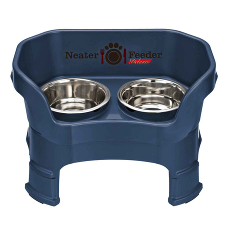 Deluxe Medium Dog Dark Blue raised Neater Feeder with leg extensions dog bowls