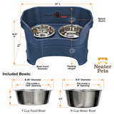 Deluxe Dark Blue Large Dog Neater Feeder and Bowl dimensions