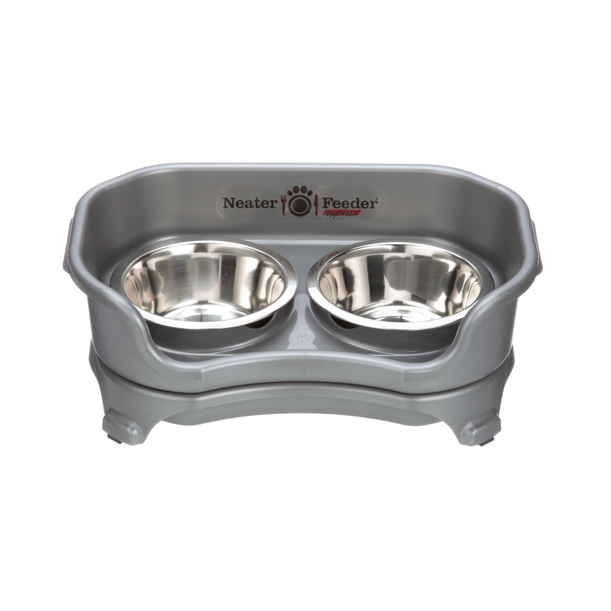 Neater Feeder Express raised feeding station with two removable stainless steel bowls and a splash-catching tray