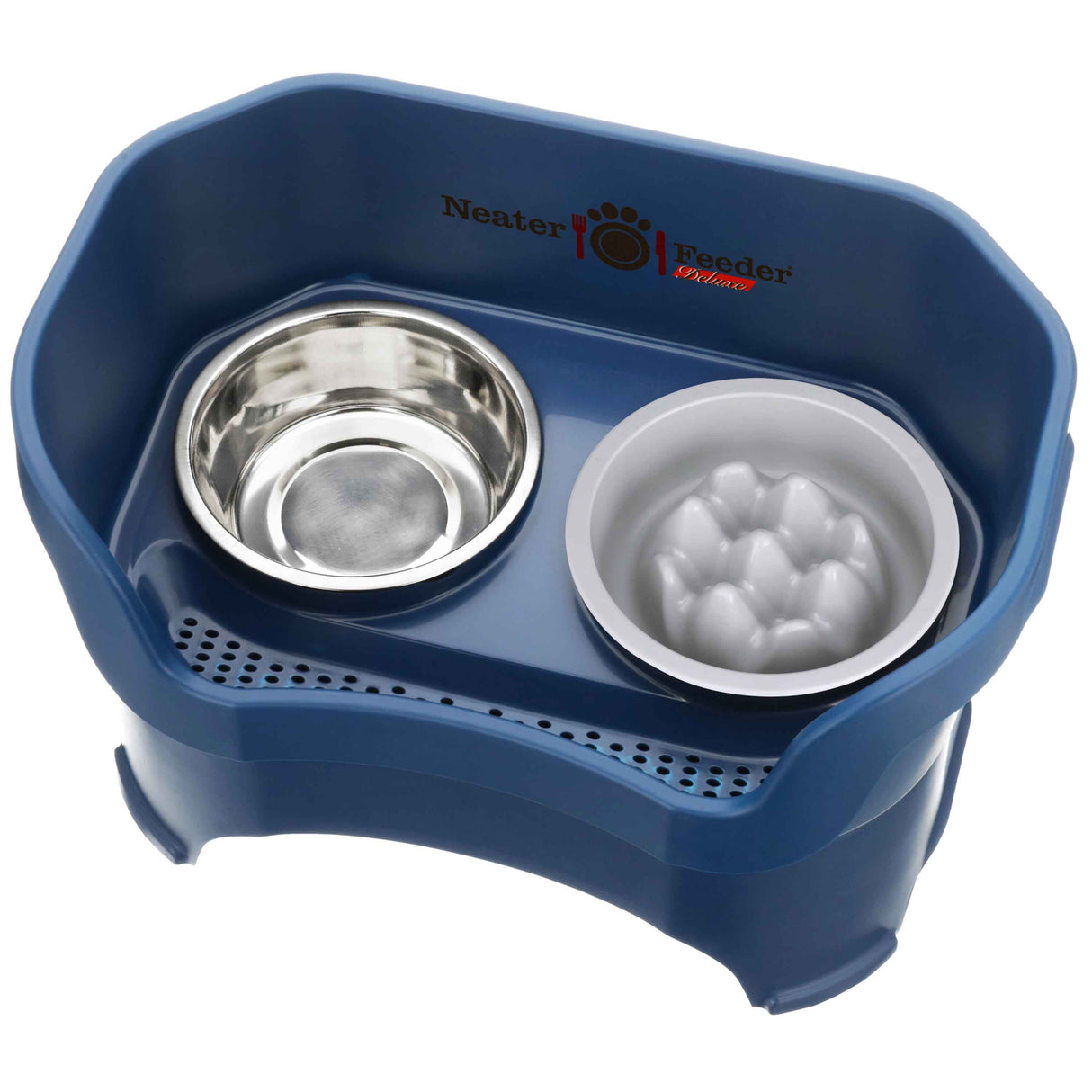 Dark Blue Neater Feeder Deluxe with Niner Slow Feed Bowl
