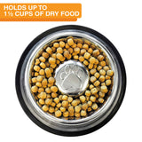 Medium Non-Tip Stainless Steel Slow Feed Bowl with dog food in it