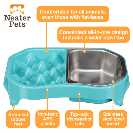 Neater Slow Feeder Double Diner in Aqua diagram 