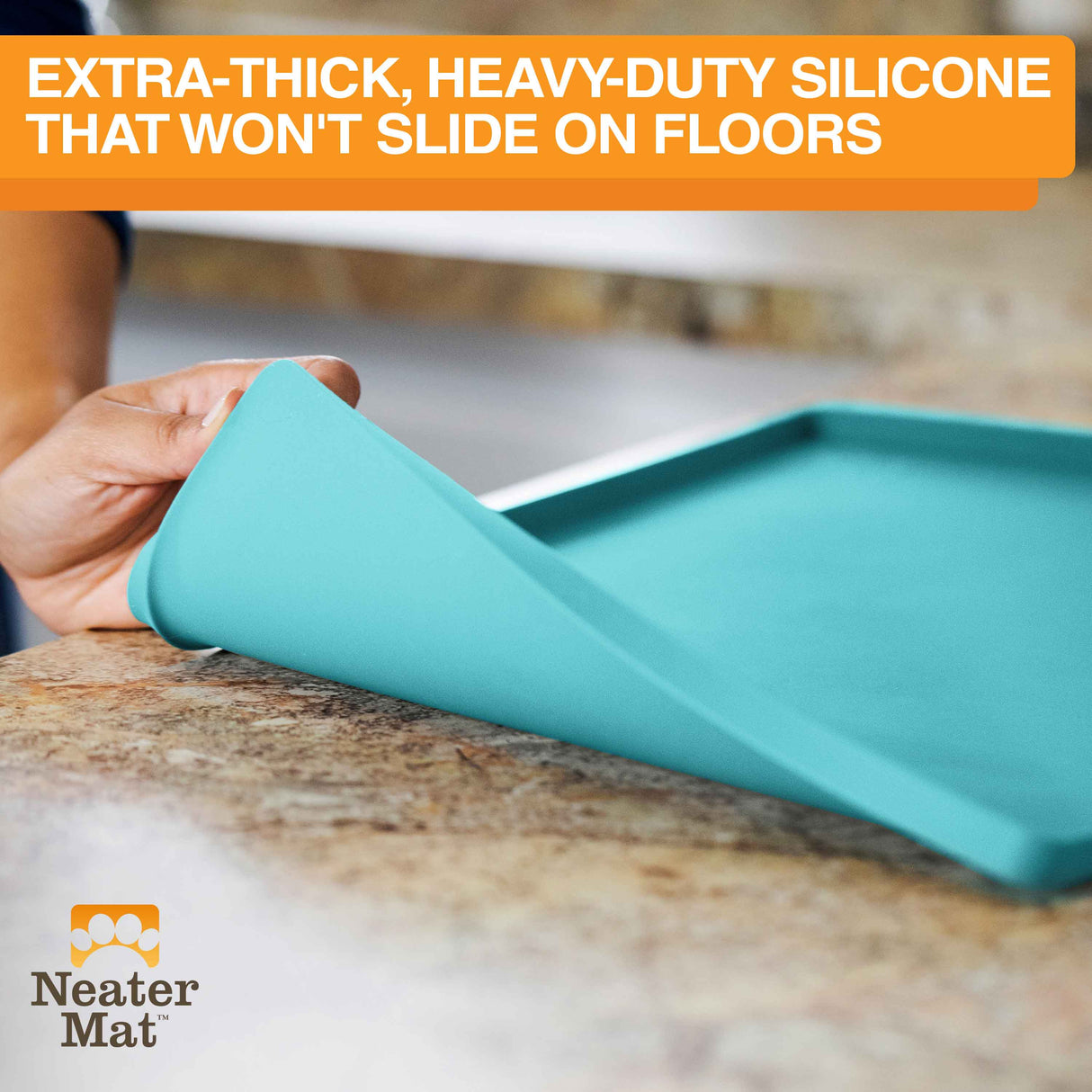 The bottom of the Neater Mat is non-slip which prevents it from sliding on floors