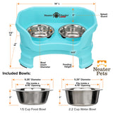 Deluxe Aqua Small Dog Neater Feeder with leg extensions and Bowl dimensions