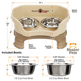 Deluxe Cappuccino Small Dog Neater Feeder with leg extensions and Bowl dimensions