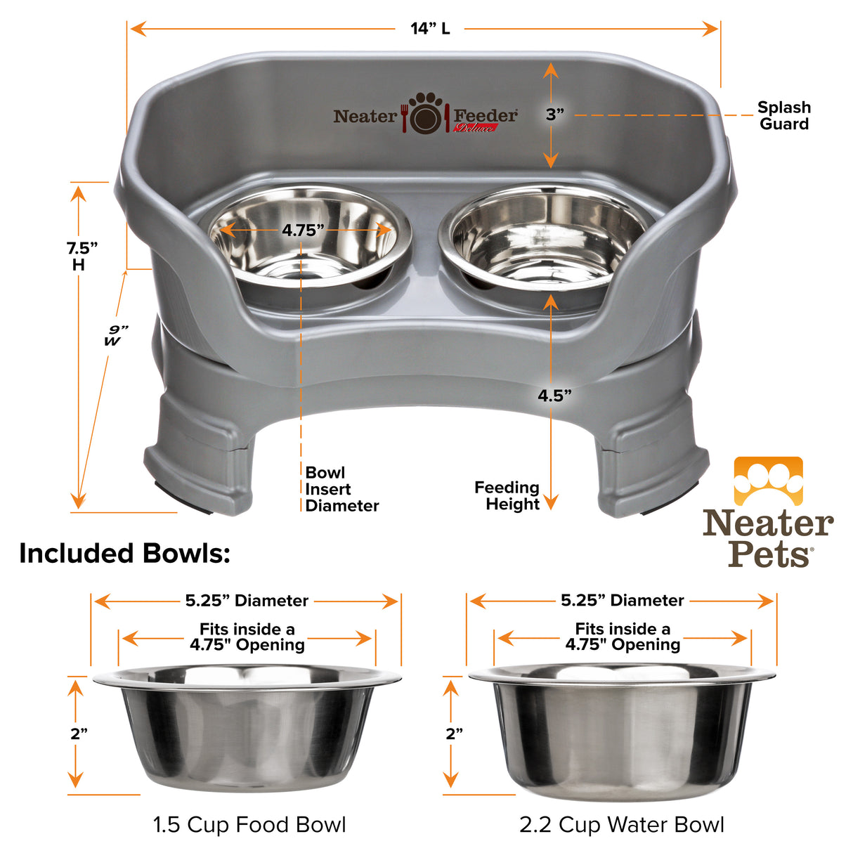 Dimensions of small Neater Feeder and bowls