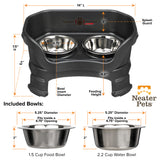 Deluxe Midnight Black Small Dog Neater Feeder with leg extensions and Bowl dimensions