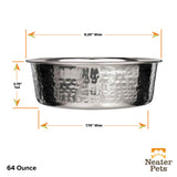 Dimensions of the 64 ounce Hammered Stainless Steel Bowl