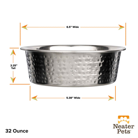 Dimensions of the 32 ounce Hammered Stainless Steel Bowl