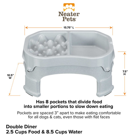 Neater Slow Feeder Double Diner raised in Vanilla Bean dimensions